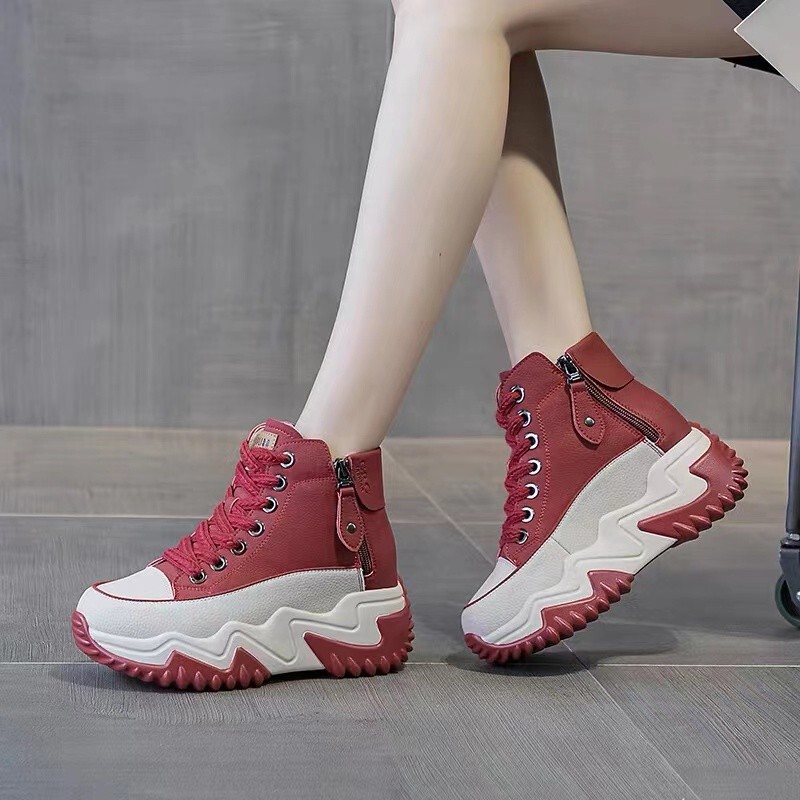 Soft Leather High-Top Dad Shoes for Women White Autum New 5cm Versatile White Shoes with Increased Height British Boots Soft Leather High-Top Dad Shoes for Women White Autum New 5cm Versatile White Shoes with Increased Height British Boots