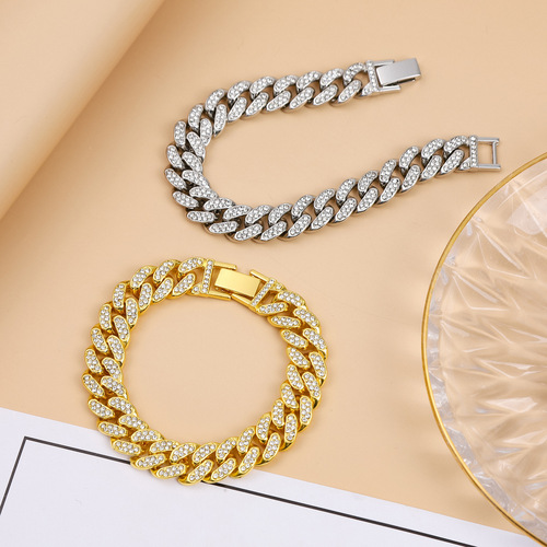 European and American cross-border Cuban link chains for men, diamond-embellished items from Taobao, hip-hop chains, hip-hop couple's jewelry accessories wholesale