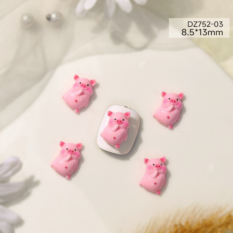 Cartoon pig nail jewelry cute sweet girl heart pink pig three-dimensional resin nail accessories wholesale