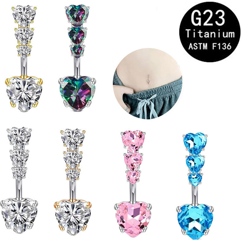 Cross-Border Ring G23 Titanstab Herz Zirkon Bauchnabelpiercing Modeschmuck_voghion.com