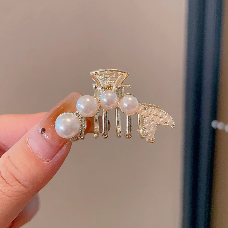 Oreja de conejo pequeño clip de las mujeres de alto grado Perla Rhinestone horquilla accesorios para el cabello Cabeza trasera medio lazo de pelo clip de tiburón horquilla