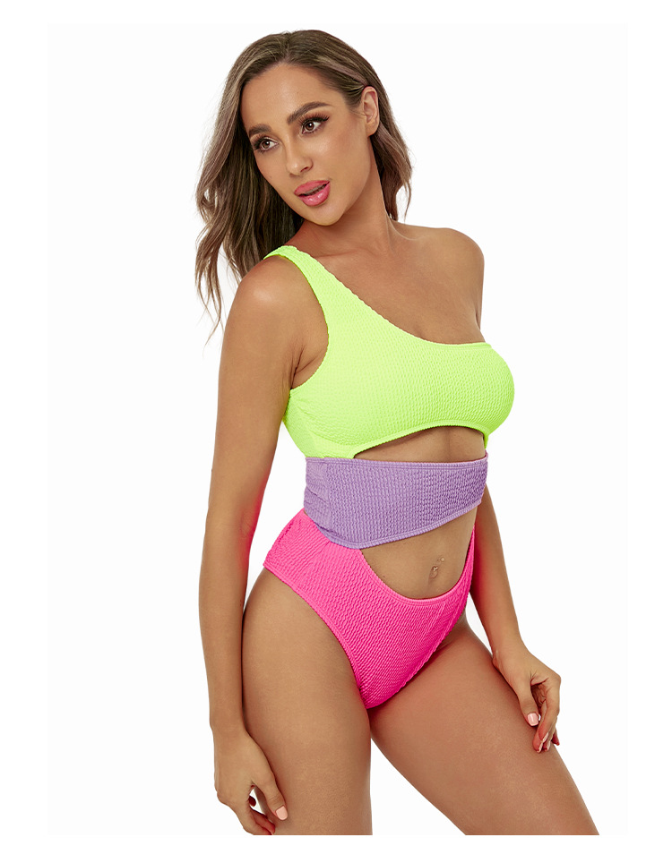 One Shoulder Color Matching One Piece Swimsuit - One Shoulder Swimsuit - Uniqistic.com