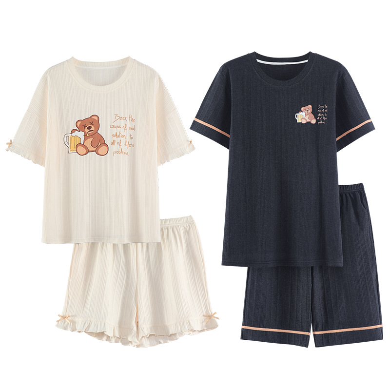 2022 pijamas de pareja de verano de manga corta de algodón delgado más el tamaño suelto de los hombres y las mujeres traje de dos piezas desgaste del hogar de verano