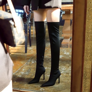 365-9 European and American Style Banquet Sexy Nightclub Slim Boots Super High Heel Pointed Elastic Lycra Over Knee Boot