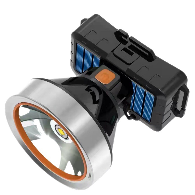 Solar recargable faro trabajo al aire libre multifunción fuerte luz iluminación faro lejos y cerca de doble fuente de luz linterna portátil
