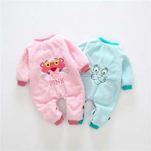 Children's Baby Boys and Girls One-piece Pajamas Girls Spring and Autumn Boys Winter Fleece-lined Thickened Coral Fleece for Winter