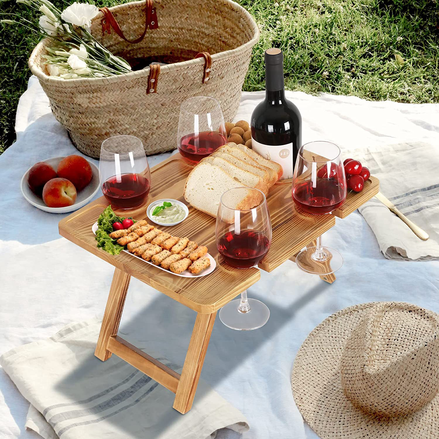 De madera plegable al aire libre portátil al aire libre MESA DE VIAJE plegable mesa de playa bandeja de mesa de vino externa titular de la taza