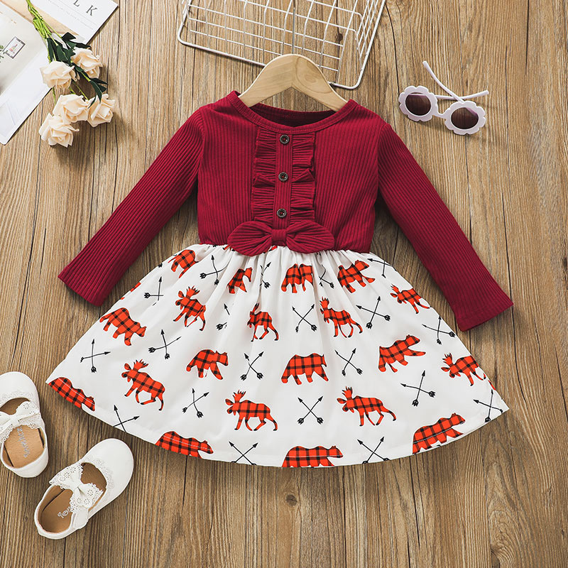 Fashion Skirt Clothing Casual Female Baby Strip Long-sleeved Stitching Skirt display picture 2