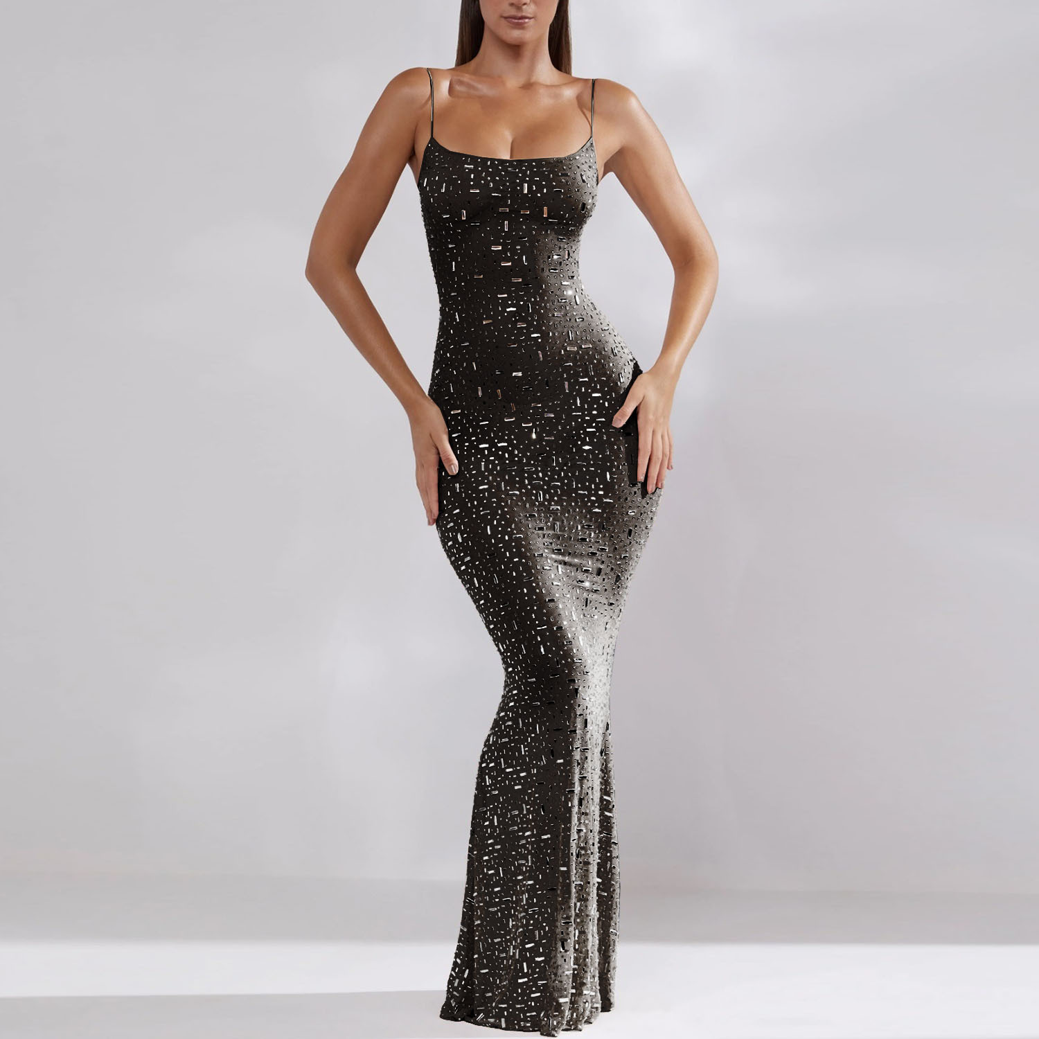 Women's Party Dress Trumpet Dress Sexy Strap See-through Diamond Sleeveless Geometric Maxi Long Dress Party Cocktail Party display picture 43