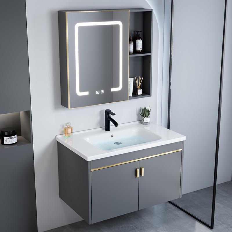 Bathroom Washbasin Cabinet Combination Space Aluminum Integrated Household Ceramic Washbasin Small Apartment Bathroom Cabinet Washbasin