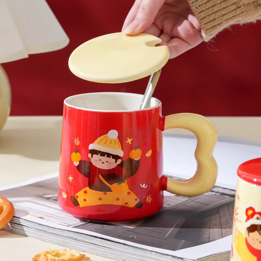 Creativo chico niña Año Nuevo taza de regalo para pareja caja de regalo de cerámica taza de café china de boda