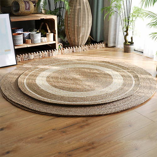 Nordic rattan bulrush straw rope woven carpet floor mat light luxury style clothing store living room bedroom decoration photography mat