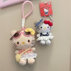 可爱甜妹格纹纱裙Kitty公仔挂件超萌少女包包钥匙扣挂饰精致配饰