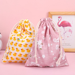 清新可愛棉布化妝包印花束口袋抽繩收納布袋手機袋子旅行收納布袋