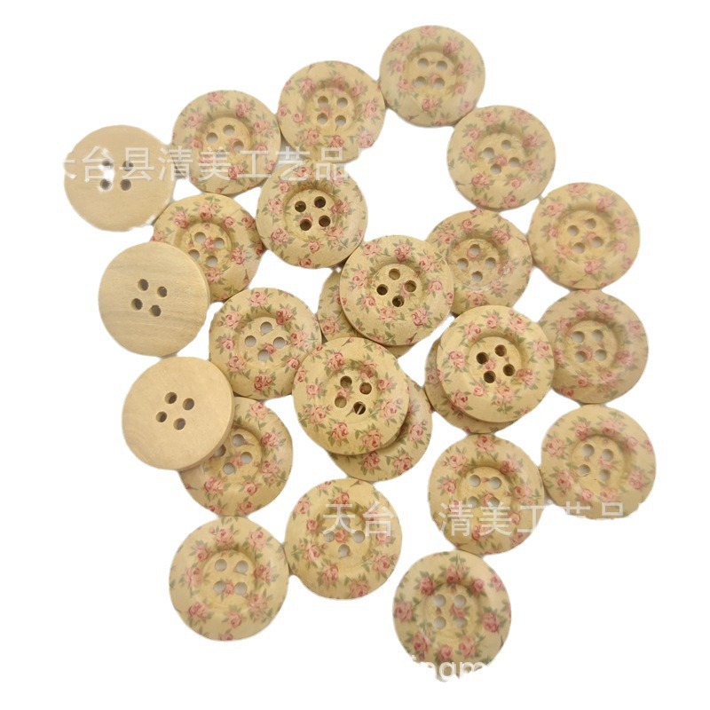 25mm tronco de borde ancho patrón de flor de rosa hebilla de pan botones de madera 25 por paquete