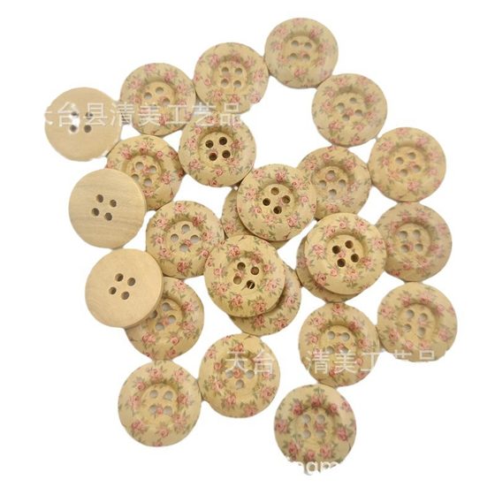 25mm log wide side rose pattern Bread Buckle wooden buttons 25 a pack