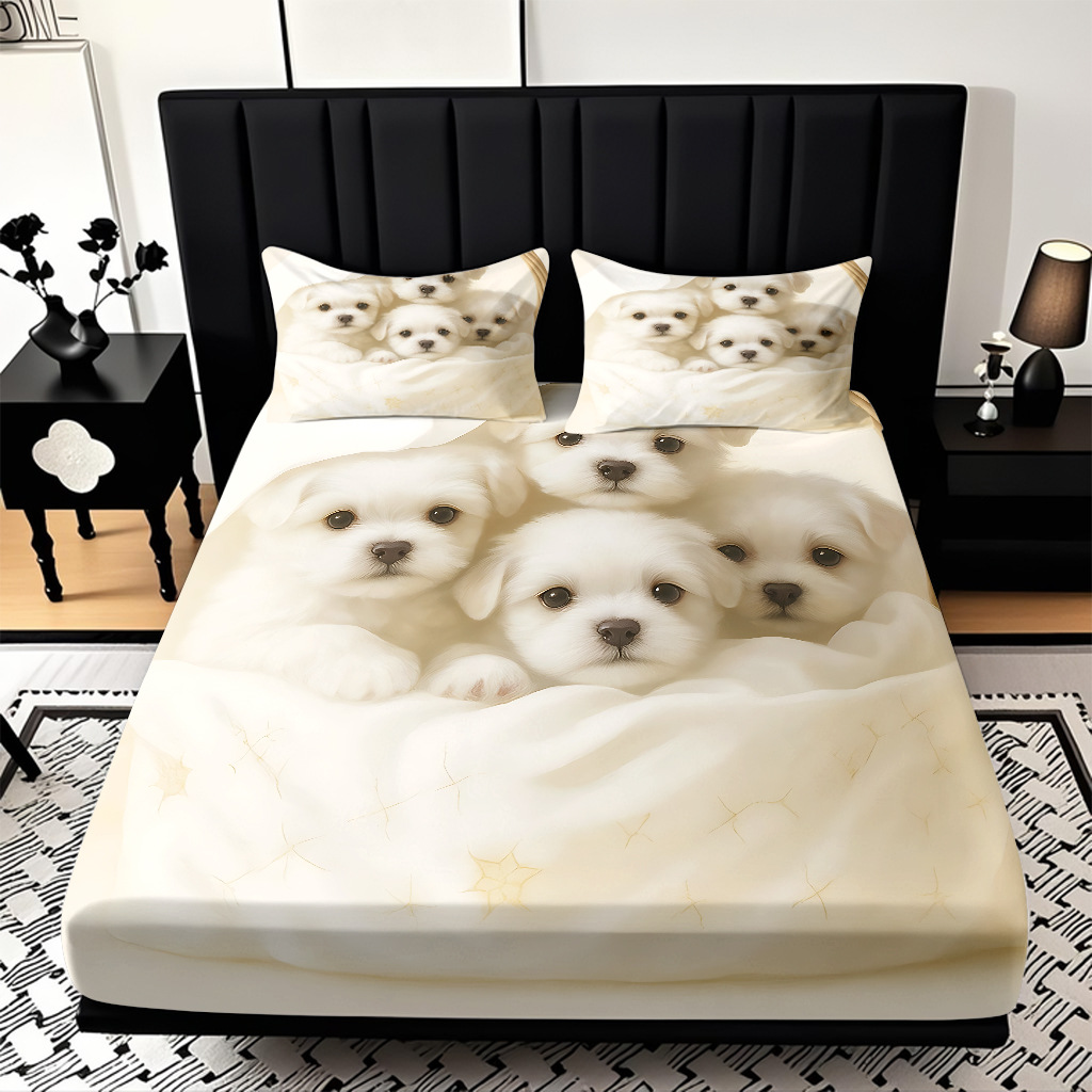 TEMU / JIT comercio exterior transfronterizo textil doméstico lindo perro 3D impresión digital cama cama cama cama kit de cama de cama vendida directa fábrica