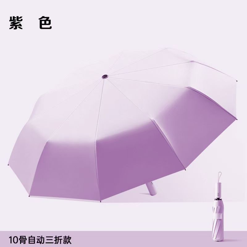 Paraguas totalmente automático para mujer, paraguas de tres pliegues, revestimiento negro, doble uso para sol y lluvia, paraguas parasol, protección UV, paraguas para el sol, paraguas publicitario