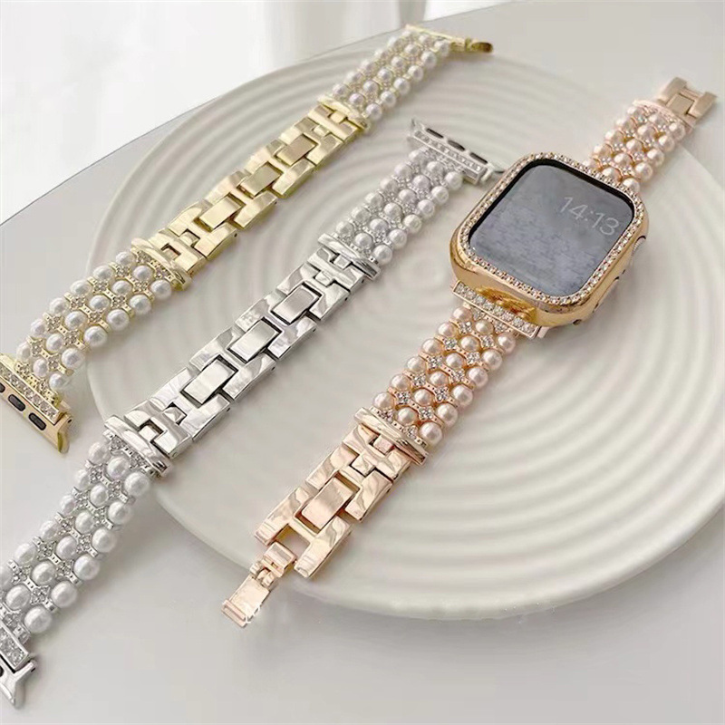 Suitable for Apple Watch Strap Apple Watch Strap Pearl Alloy iWatch Strap
