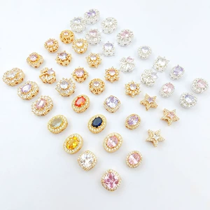 Copper Gold-Plated Micro-Paved Zircon Round Square Four-Leaf Flower Porous Spacer Beads Handmade Double-Row Pearl Bracelet Beading Material