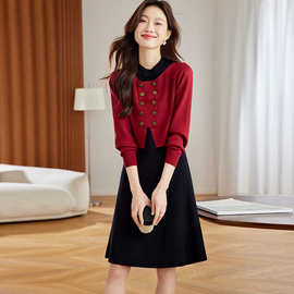 源头毛衣羊毛衫工厂9956假两件裙子图片色羊毛螺纹中长款连帽款