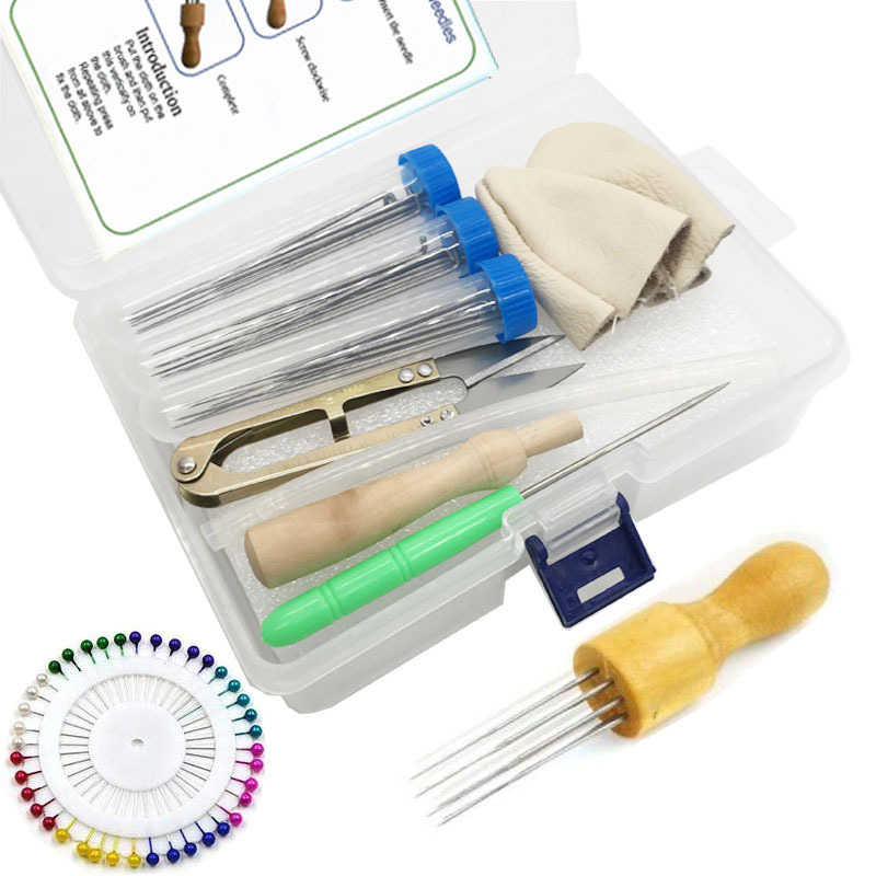 Wool felt poke tool suit handmade felt DIY storage box positioning needle finger sleeve solid wood eight needle set Wool felt poke tool suit handmade felt DIY storage box positioning needle finger sleeve solid wood eight needle set