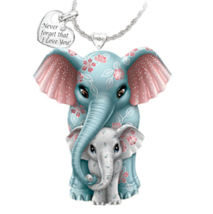 Cute Cartoon Child Mother Elephant Heart Letter Pendant Necklace display picture 4