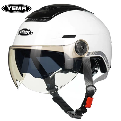 Mustang Helmet】3C certified summer sun protection breathable electric vehicle motorcycle half helmet for men and women, suitable for all seasons (Motosiklet kaskı (dəbilqə)) - summer-styleceramic-white-one-size-transparent-short-mirror