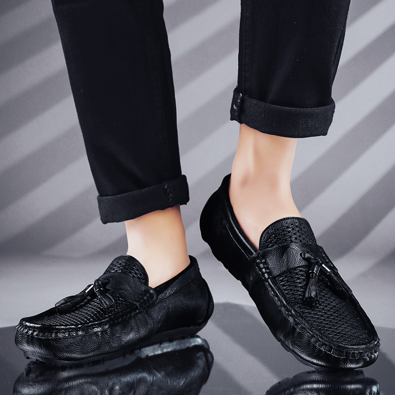 2023 Frühjahr Herren atmungsaktives Leder mit einem Schritt, Lazy Bean-Schuhe, Business- und Freizeit-Hohl-Lefu-Schuhe_voghion.com