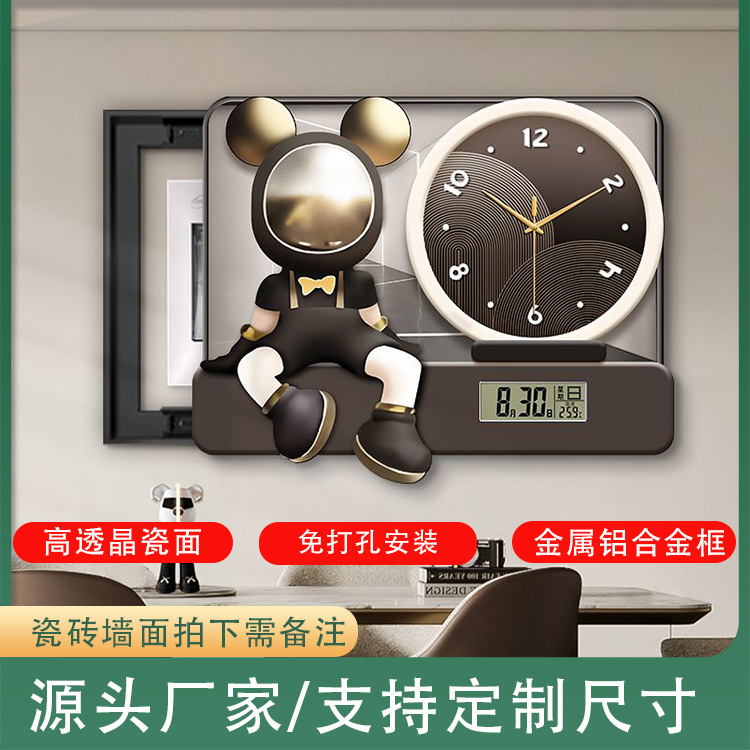 轻奢暴力熊电表箱装饰画免打孔带钟表万年历配电箱电闸盒遮挡挂画|undefined