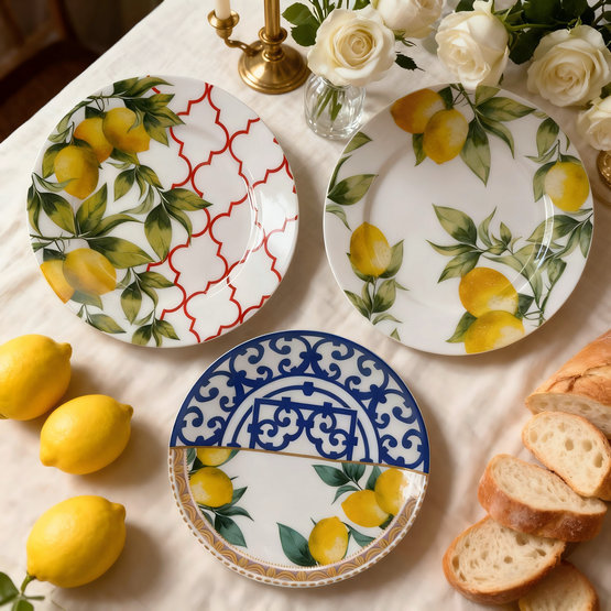创意柠檬高脚盘子ins风家用菜盘泰式餐厅餐盘圆形陶瓷水果沙拉盘