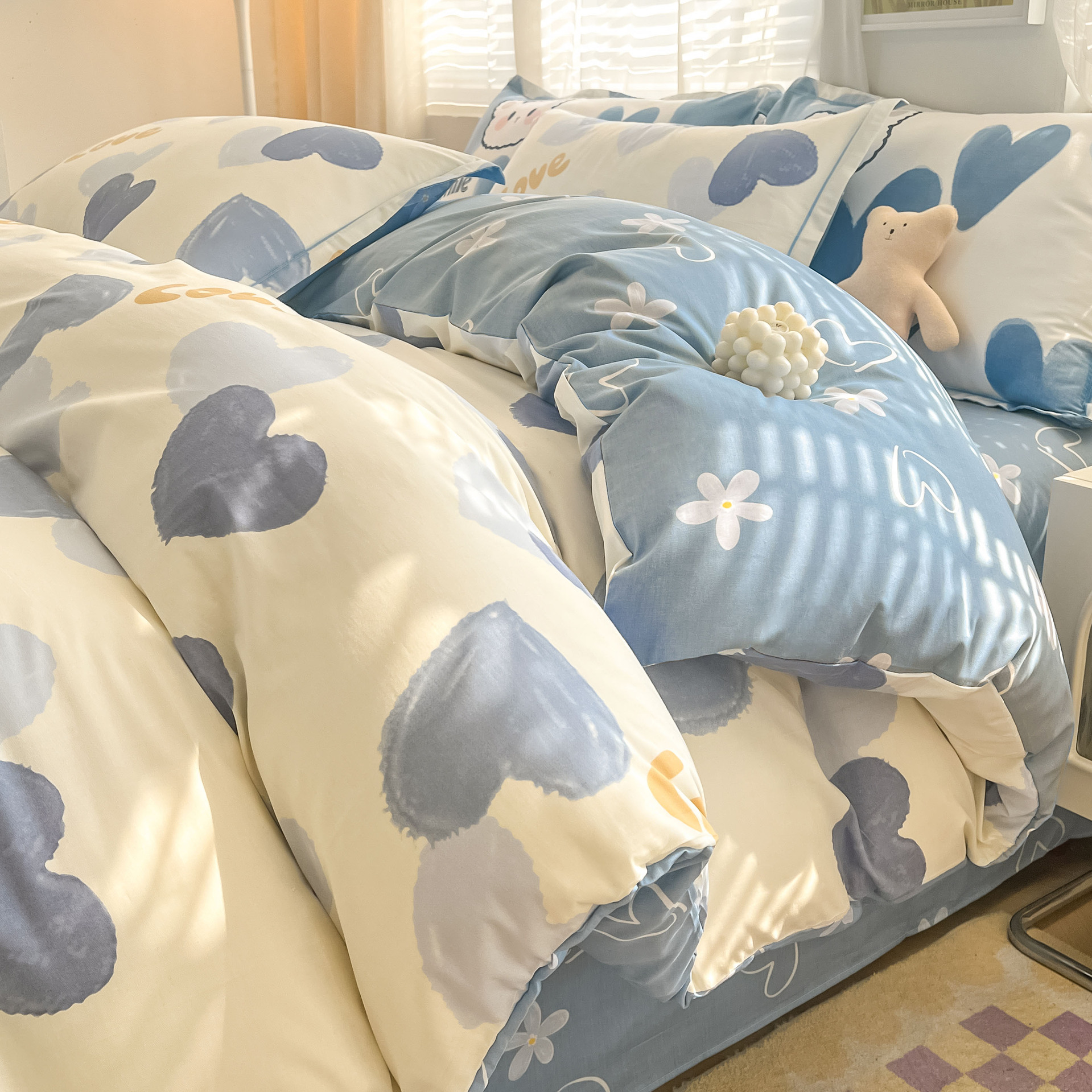 Cama de algodón de cuatro piezas Four Seasons 100 Cotton 2025 nueva ropa de cama sábana edredón dormitorio juego de tres piezas sábana 4