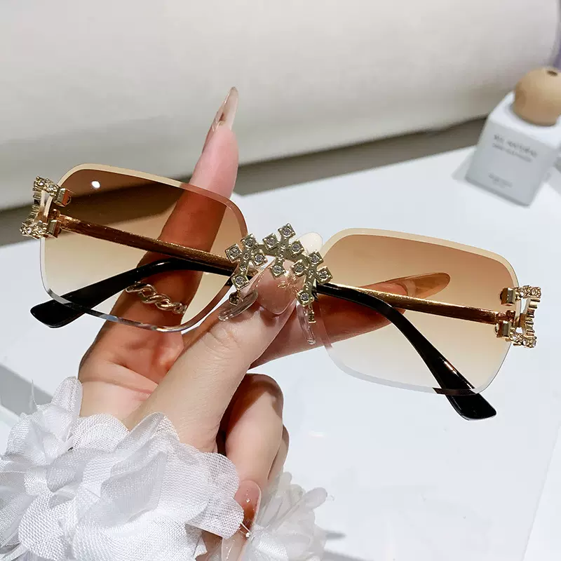 新款时尚金属无框切边太阳眼镜 ins个性花边镶钻休闲百搭防晒墨镜