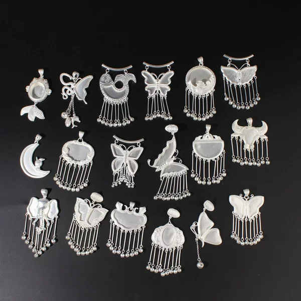 Butterfly Pendant with Bell Embroidery, Silver Setting, Guizhou Ethnic Style, Traditional Embroidery, Handmade Necklace Accessories Wholesale