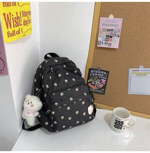  New Small Floral Backpack Campus Style Female Small Fresh Student Travel Bag Korean Version Large Capacity Backpack