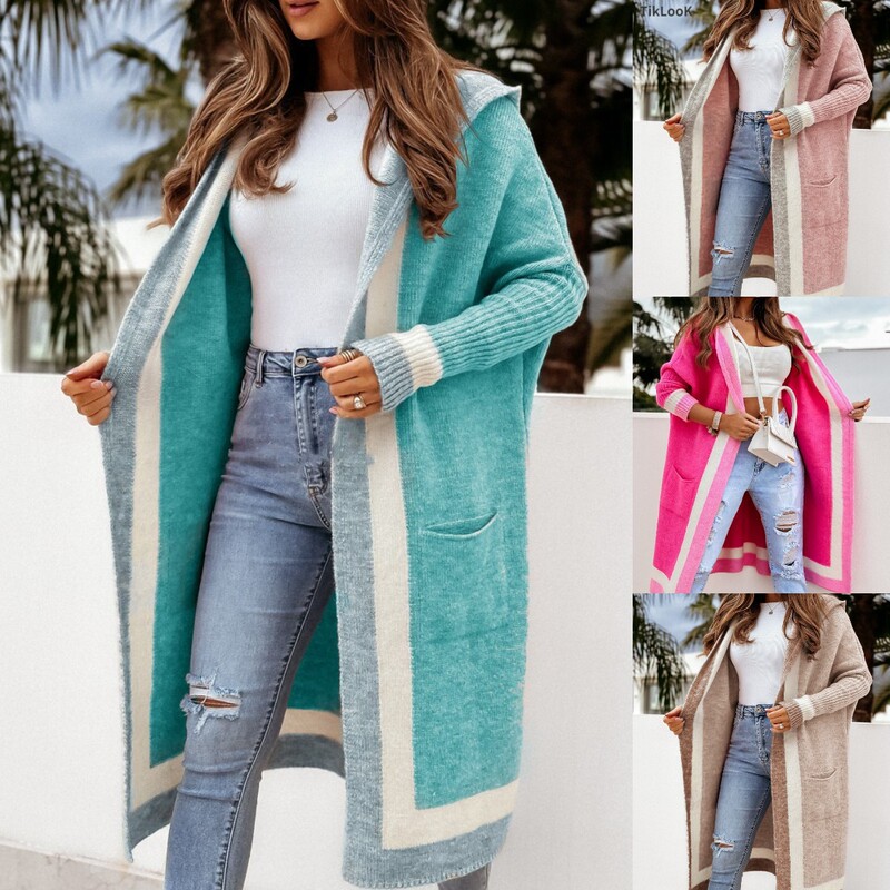 2025 European and American Autumn and Winter Women's Cross-Border Sweater Casual Versatile Hooded Long Cardigan Jacket Amazon Large Size