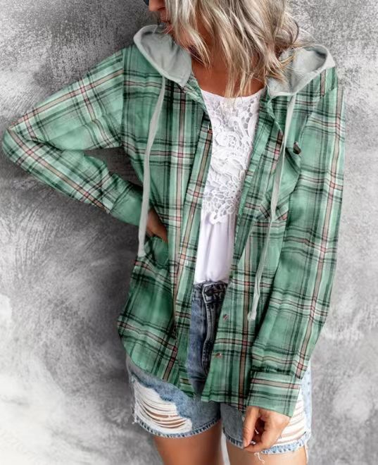 Chaqueta ligera con capucha para mujer abrigo casual con botones_voghion.com