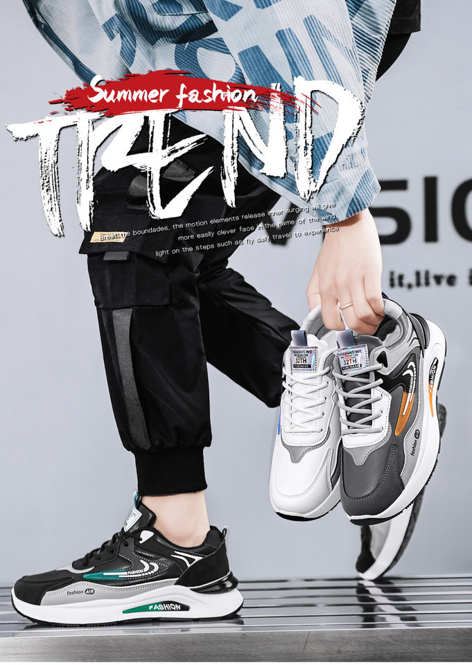 Giày thể thao nam da PU chống nước kiểu sneaker đế mềm chống trơn trượt — D291 màu trắng, D291 màu xám, D291 màu đen chi tiết 1