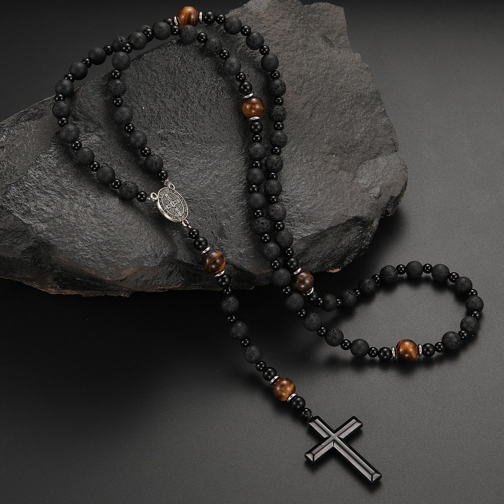 Chinoiserie Retro Ethnic Style Geometric Cross Natural Stone Men's Pendant Necklace display picture 2