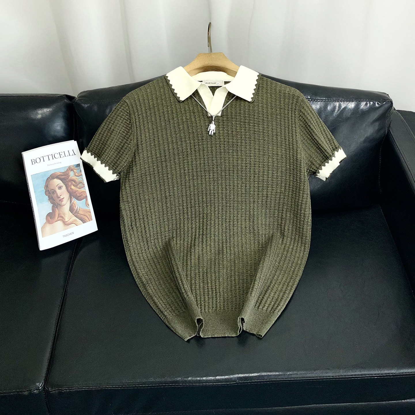 Polo camiseta de punto camiseta de manga corta hombre gaviota cuello V textural color antiguo viento camiseta de verano fábrica transfronteriza al por mayor