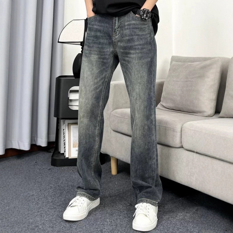 Retro Distressed Washed Bootcut Jeans for Men in Spring and Autumn American High Street Casual Handsome Loose Wide-Leg Long Pants