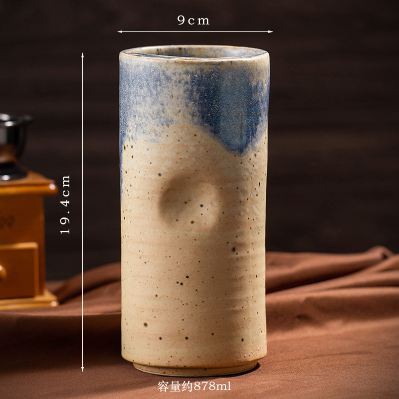 窑变复古咖啡杯水杯创意陶瓷直筒杯大容量吸管杯跨境粗陶马克杯子|undefined