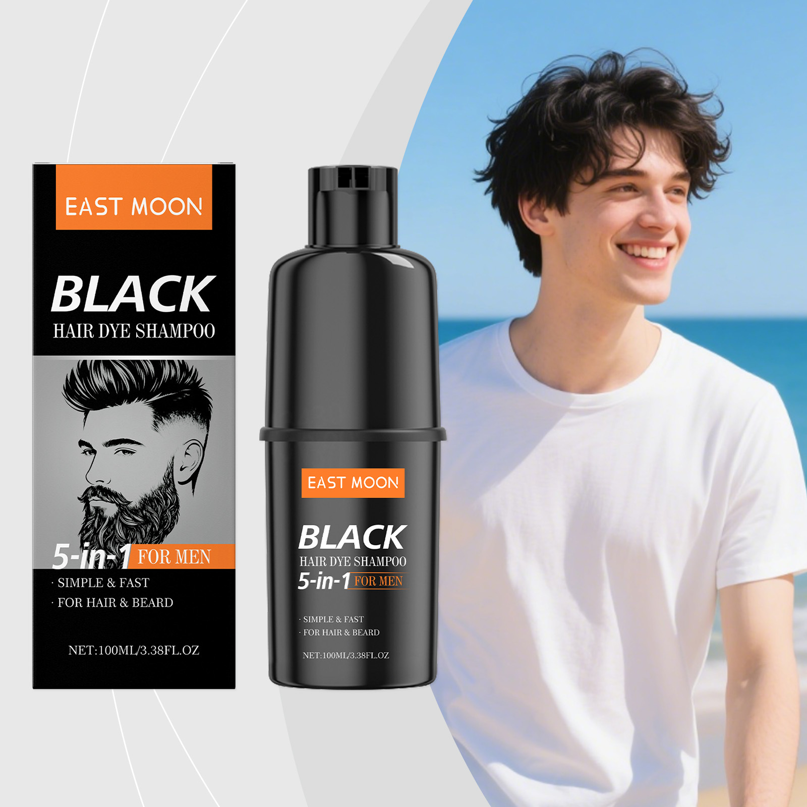 EAST MOON 黑色男士美发洗发水温和显色自然均匀亮泽日常美发护理
