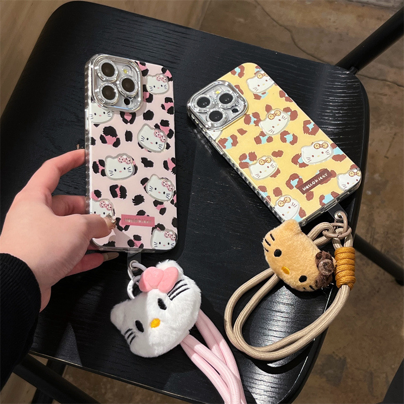 Chica con estampado de leopardo rosa kt para iphone16ProMax cordón 14 Apple 15P funda para teléfono móvil 13 pareja