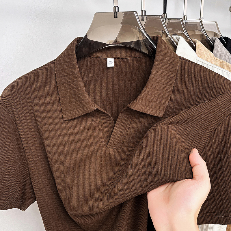 Men's Seagull Collar Short Sleeve Polo Shirt, Lightweight Quick-Dry Stretch Fabric, Unique Asymmetrical Design, Comfort-Fit Casual Top_viptrois.com