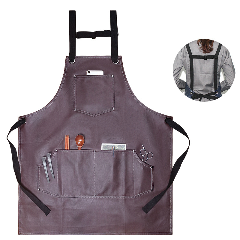 Comercio exterior PU delantal impermeable a prueba de aceite de cuero suave cabello permanente teñido artista cocina catering ropa de trabajo hogar delantal al por mayor