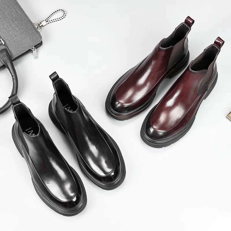 Ботинки Челси в Корейском стиле в стиле ретро, мужские ботинки из натуральной кожи с круглым носком, кожаные туфли с высоким берцем, средние британские Ботинки Martin, высокие ботинки