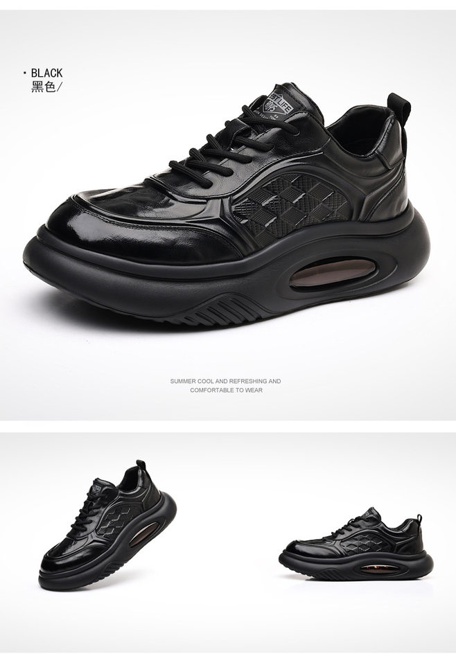 Giày thể thao nam da bò thật đế dày tăng chiều cao, giày sneaker nhẹ thoáng khí gót 3–5 cm — màu nâu, màu đen chi tiết 19