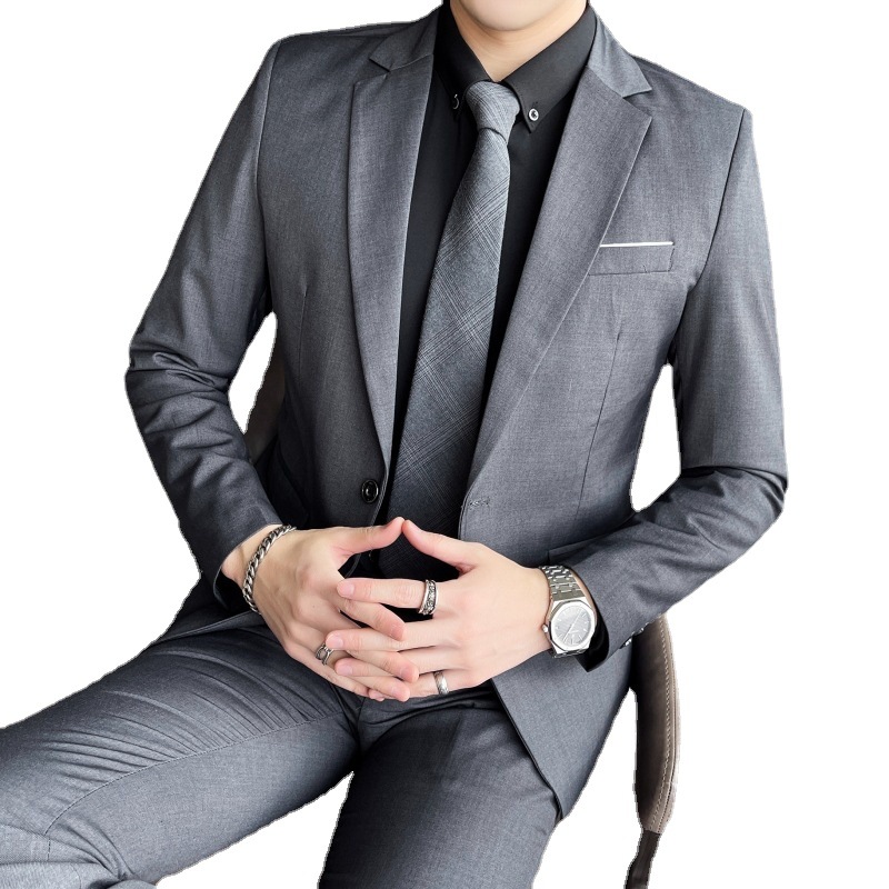 23秋冬新款西服套装男纯色潮流休闲帅气两件套西服男英伦风礼服