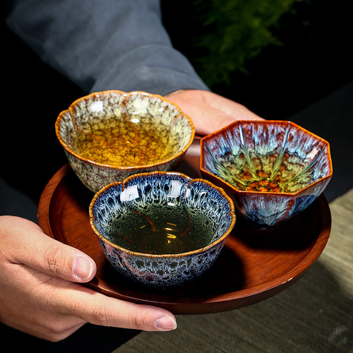 Yao Bian Gongfu Tea Cup Owner Cup Ceramic Tianmu Glaze Jian Zhan Tea Cup Tea Set Teacup Home Use Single Cup Small Tea Bowl